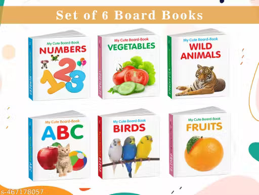 All-in-One Learning Board Book Set for Children – ABC, Numbers, Fruits, Vegetables, Wild Animals, Birds | Educational Picture Books for Toddlers, Baby board books | Pack of 6 books