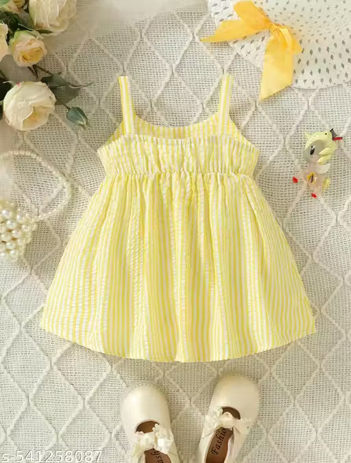 Girls Cute Fashionable Festive Stylish Shoulder Straps Sleeves Frock & Dress