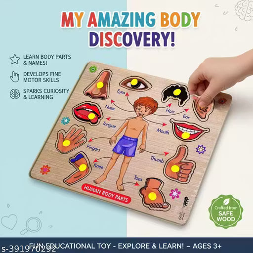 Wooden Body Parts Puzzle for Children | Early Education Learning Toy.Wooden Body Parts Learning Board for Kids