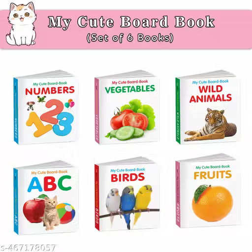 All-in-One Learning Board Book Set for Children – ABC, Numbers, Fruits, Vegetables, Wild Animals, Birds | Educational Picture Books for Toddlers, Baby board books | Pack of 6 books